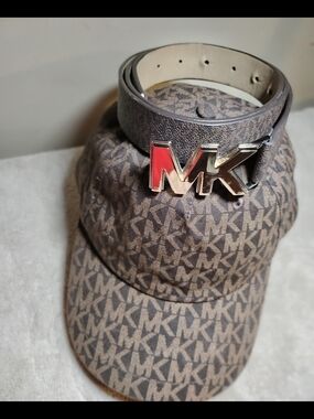 Michael Kors Brown MK Monogram Cap with Brown MK Belt